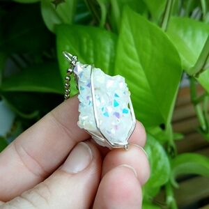 Iridescent Aura Quartz Cluster Crystal Key Holder, Bag Charm
